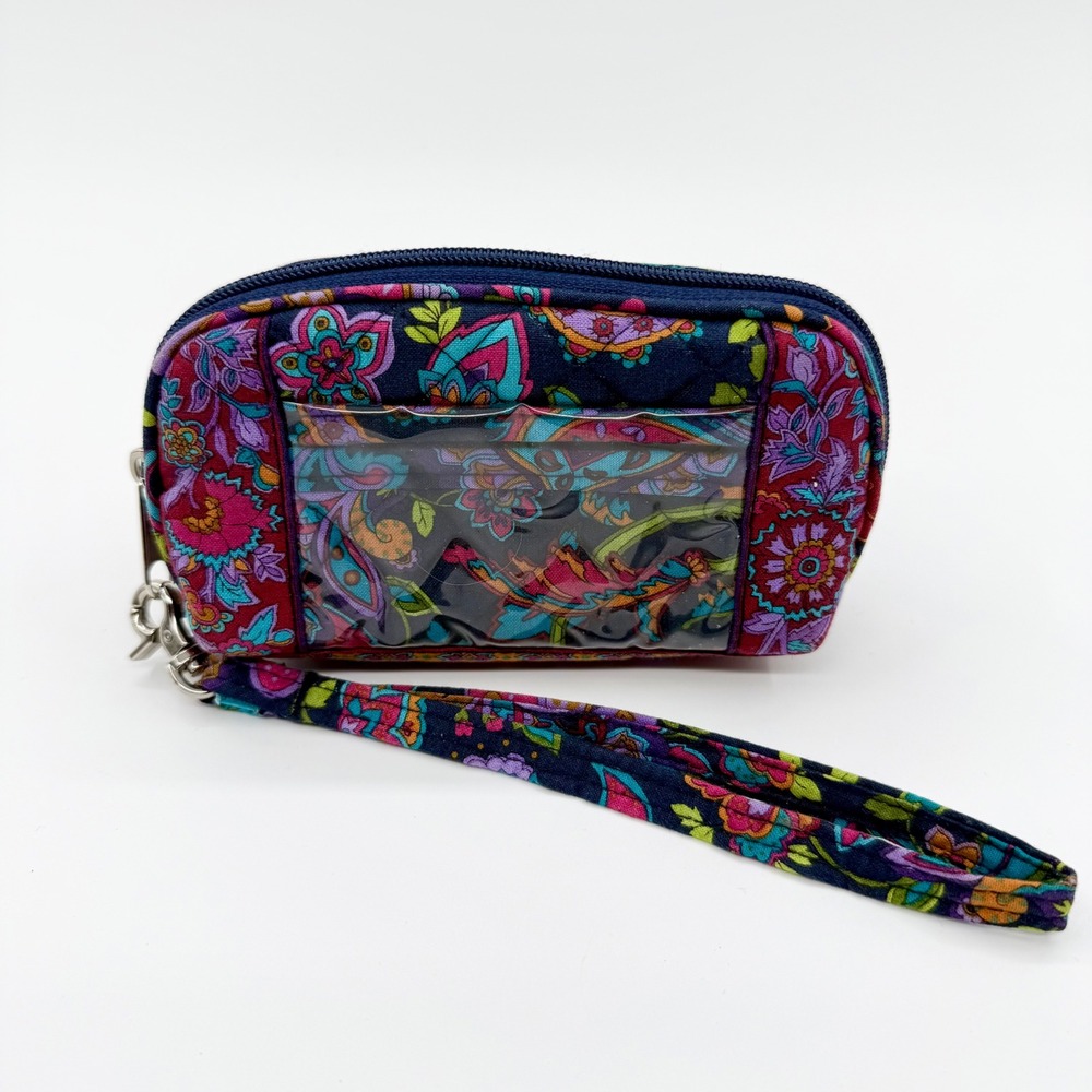 Stephanie Dawn Quilted Floral Paisley Wristlet Wallet with ID Window Purple Teal